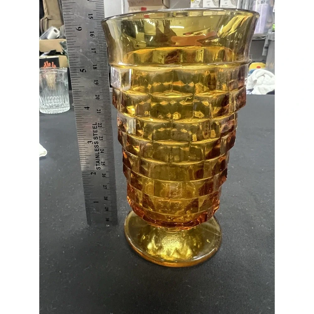 Vintage Indiana Glass‎ Amber Whitehall Cubist Pedestal Drinking Glass